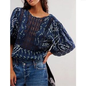 Free People Navy Lace Bodysuit NWT
